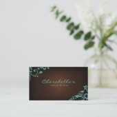 Linen Salon Spa Floral Business Card Brown Blue Visitenkarte (Stehend Vorderseite)