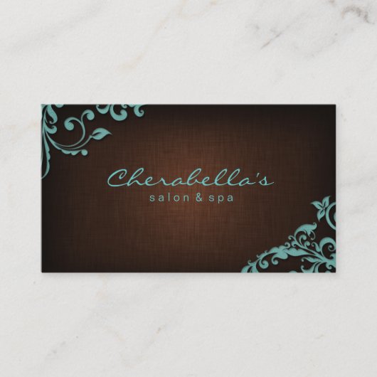 Linen Salon Spa Floral Business Card Brown Blue Visitenkarte (Vorderseite)