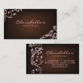 Linen Salon Spa Floral Business Card Brown Pink Visitenkarte (Vorne/Hinten)