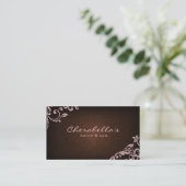 Linen Salon Spa Floral Business Card Brown Pink Visitenkarte (Stehend Vorderseite)