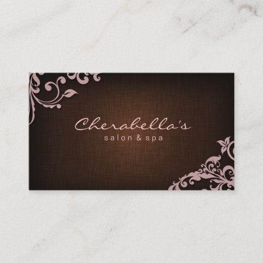 Linen Salon Spa Floral Business Card Brown Pink Visitenkarte (Vorderseite)