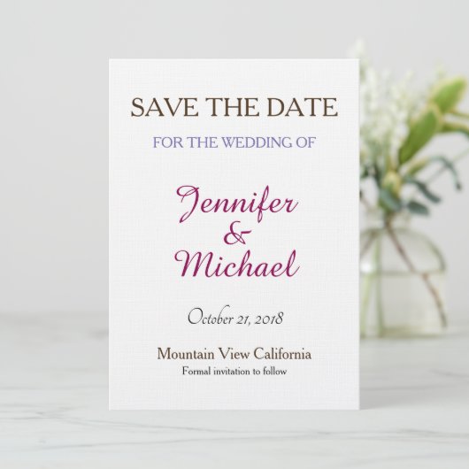 Linen Save the Date Hochzeit klassische Handschrif (Stehend Vorderseite)