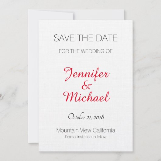 Linen Save the Date Hochzeit Red Handwriting Moder (Vorderseite)