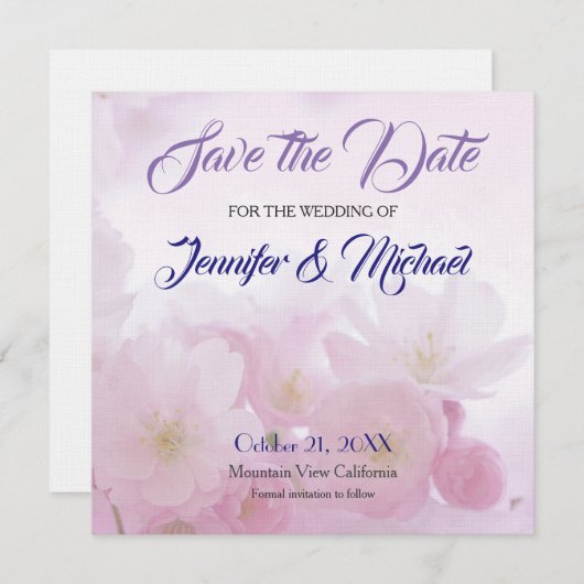 Linen Save the Date Hochzeit Rosa Blume Elegant (Vorne/Hinten)