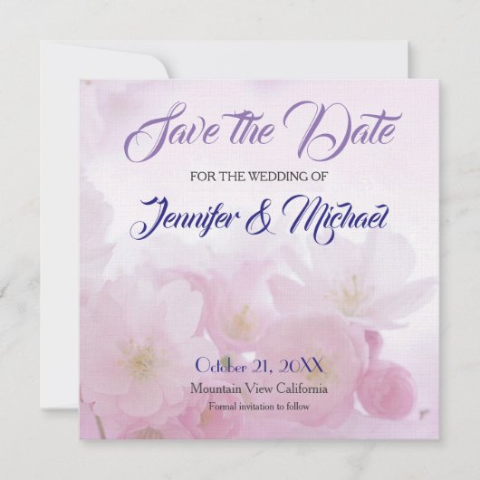 Linen Save the Date Hochzeit Rosa Blume Elegant (Vorderseite)