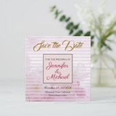 Linen Save the Date Hochzeit Rosa Blume Elegant (Stehend Vorderseite)