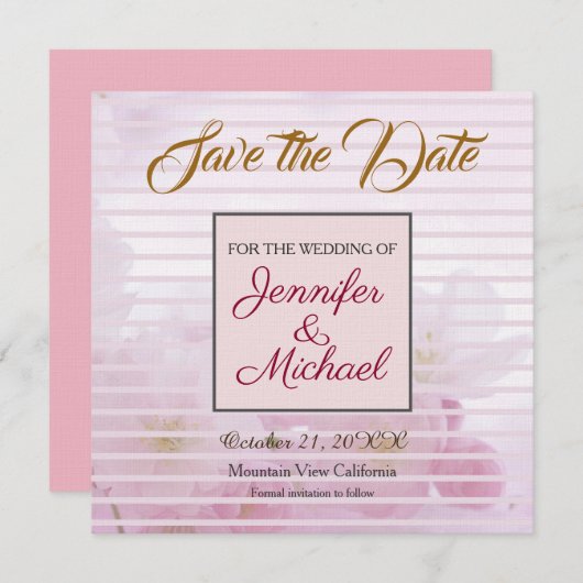 Linen Save the Date Hochzeit Rosa Blume Elegant (Vorne/Hinten)