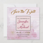 Linen Save the Date Hochzeit Rosa Blume Elegant (Vorderseite)