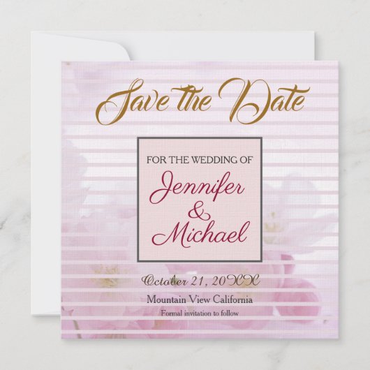 Linen Save the Date Hochzeit Rosa Blume Elegant (Vorderseite)