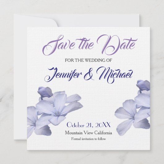 Linen Save the Date Hochzeitsblumen Elegantes Schl (Vorderseite)