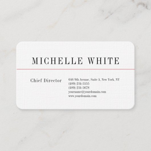 Linen Schlicht Elegant Weiß Beruflich Moderne Visitenkarte (Vorderseite)