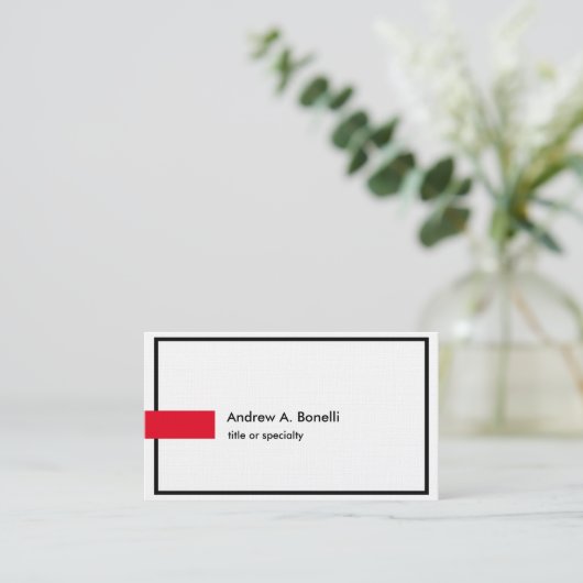 Linen Schlicht Schwarz-weiß Rot Beruflich Moderne Visitenkarte (Stehend Vorderseite)