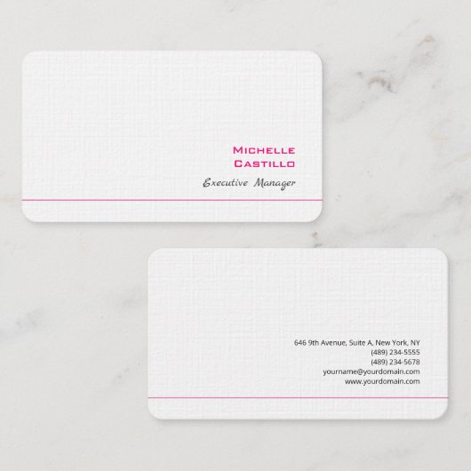 Linen Schlicht Weiblich Minimalistisch rosa weiß Visitenkarte (Vorne/Hinten)