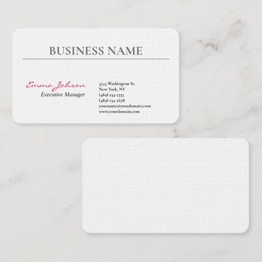 Linen Schwarz-weiß rosa Elegant Modernes Einfaches Visitenkarte (Vorne/Hinten)