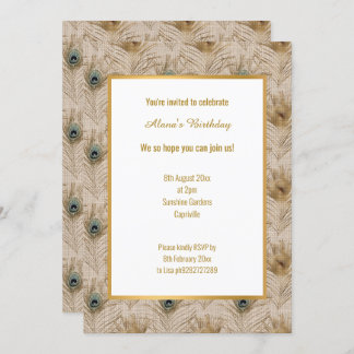 LINEN SEHEN PEACOCK FEATHER INVITATION EINLADUNG