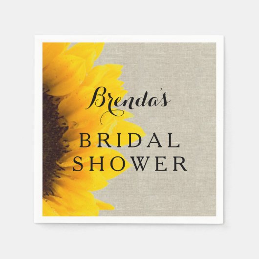 Linen Sunflower | Brautparty Paper Napkins Serviette (Vorderseite)