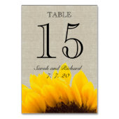 Linen Sunflower Rustic Wedding Tischnummer Card (Vorderseite)