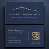 Linen Transport Car QR Code Navy Blue & Gold Visitenkarte