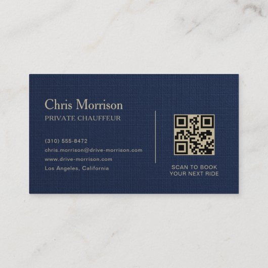Linen Transport Car QR Code Navy Blue & Gold Visitenkarte (Rückseite)