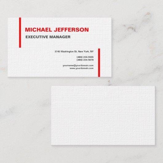 Linen Trendy Moderne Elegant Simple Red White Visitenkarte (Vorne/Hinten)