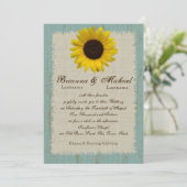 Linen und Barnwood Sonnenblumen Einladung (Stehend Vorderseite)
