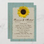 Linen und Barnwood Sonnenblumen Einladung (Vorne/Hinten)