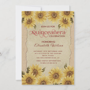 Linen Vintage romantische Sonnenblume Quinceañera Einladung