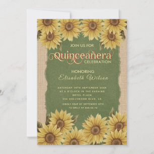 Linen Vintage Sonnenblume Grün Quinceañera Invitat Einladung