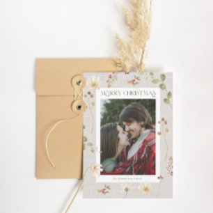 Linen Watercolor Floral Frohe Weihnachten