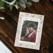 Linen Watercolor Floral Merry Christmas Feiertagskarte