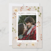 Linen Watercolor Floral Merry Christmas Feiertagskarte (Vorderseite)