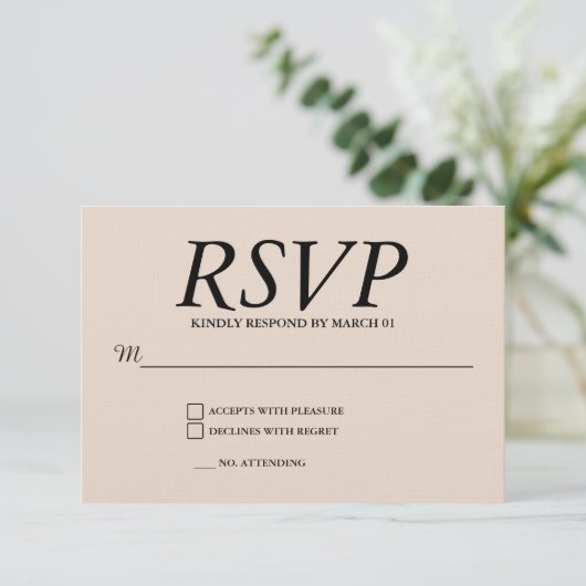 Linen Wedding RSVP Antwort Moderne (Stehend Vorderseite)