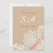 Linen Weißes Spitzen- und Korallenband-Brautparty Einladung (Rückseite)