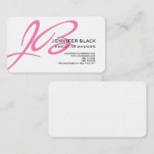 Linenschrift Monogram Pink White Modern Schlicht Visitenkarte (Vorne/Hinten)