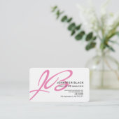 Linenschrift Monogram Pink White Modern Schlicht Visitenkarte (Stehend Vorderseite)