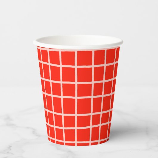 Lines Grid Hand Gezeichnet Rustikal Whimsical Red  Pappbecher (Vorderseite)