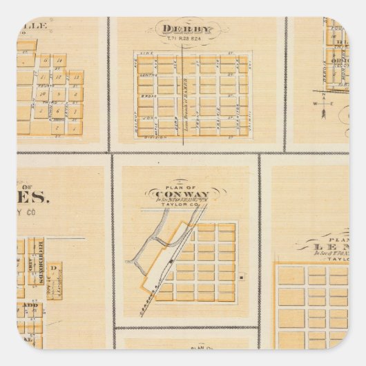 Lineville, Derby, Glidden, Ames, Conway Quadratischer Aufkleber (Vorderseite)