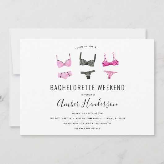 Lingerie Bachelorette Itinerary Einladung (Vorderseite)