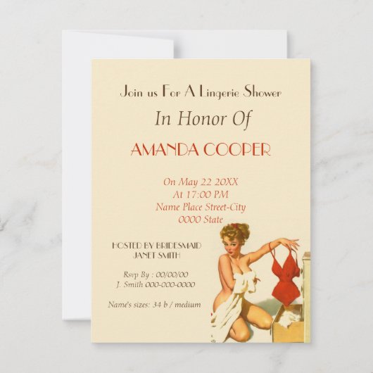 Lingerie Brautdusche Einladung (Rückseite)