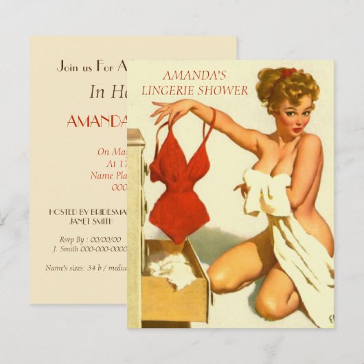 Lingerie Brautdusche Einladung (Vorne/Hinten)