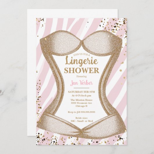 Lingerie Brautparty Corset Bachelorette pink Einladung (Vorne/Hinten)