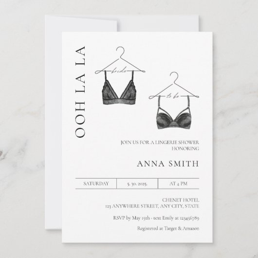 Lingerie Brautparty Minimalistisch Modern Einladung (Vorderseite)
