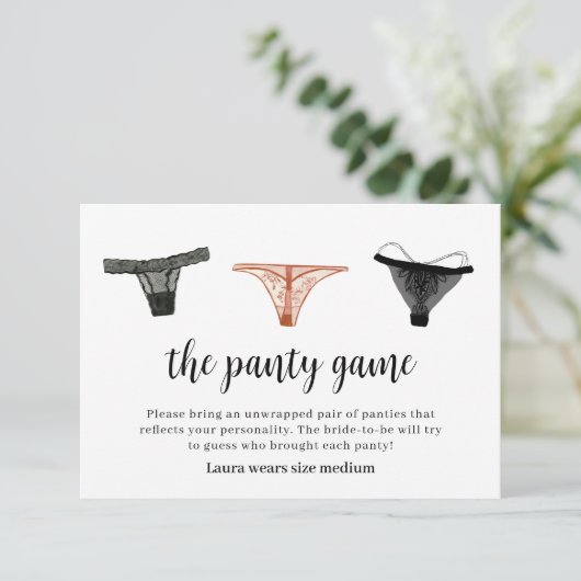 Lingerie Brautparty Panty Game Card Dankeskarte (Stehend Vorderseite)