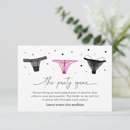 Lingerie Brautparty Panty Game Card Dankeskarte (Stehend Vorderseite)