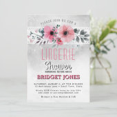 Lingerie Brautparty Pink Wasserfarben Blumenmoor Einladung (Stehend Vorderseite)