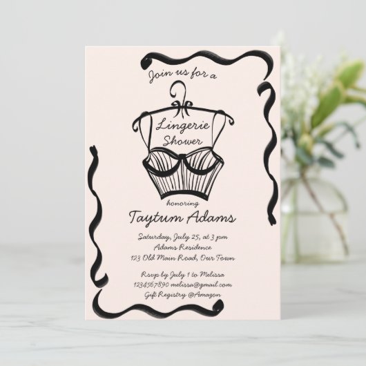 Lingerie-Brautparty-Wavy-Grenzskizze Einladung (Stehend Vorderseite)