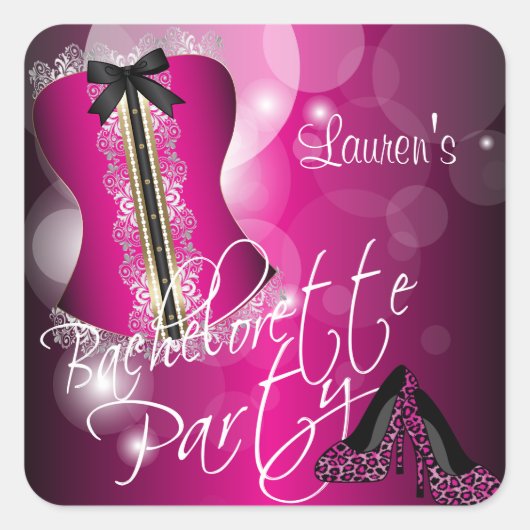 Lingerie Corset Bachelorette | Heiß rosa Quadratischer Aufkleber (Vorderseite)