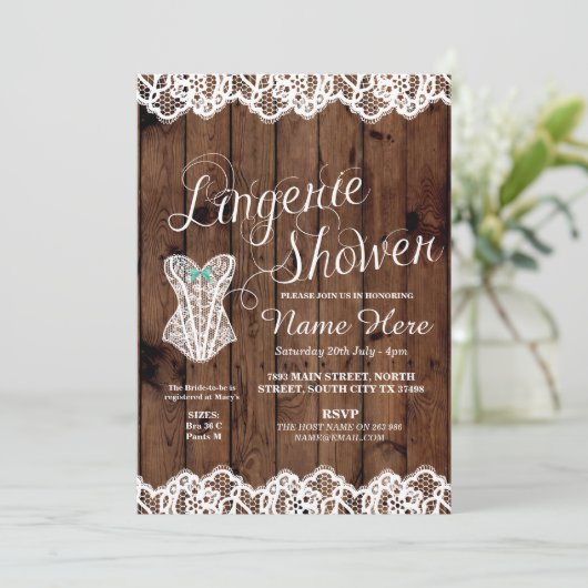 Lingerie Dusche Brautparty Corset Lace Einladung (Stehend Vorderseite)