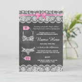 Lingerie Dusche Brautparty Pink Bow Lace Einladung (Stehend Vorderseite)