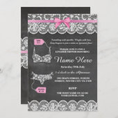 Lingerie Dusche Brautparty Pink Bow Lace Einladung (Vorne/Hinten)